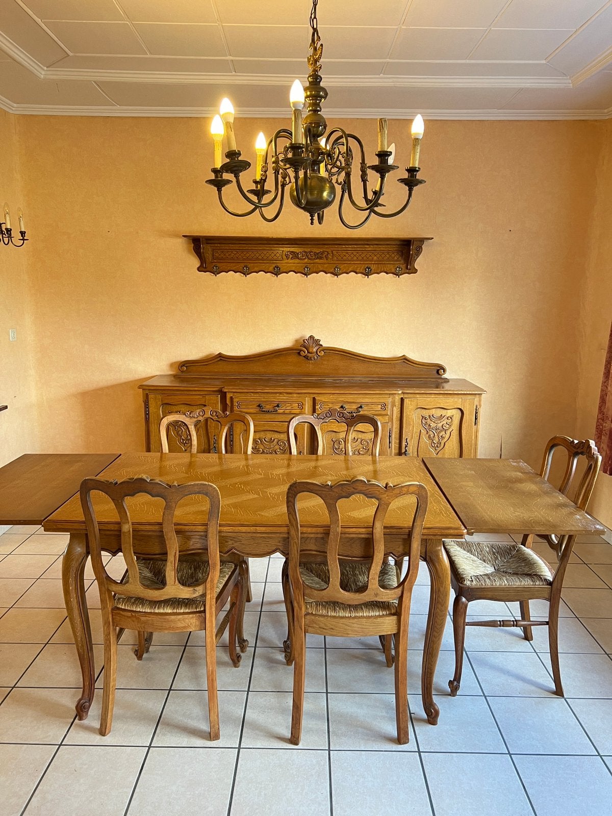 Salle à manger complète – buffet, vaisselier, table, chaises, Maison & Meubles, Enlèvement, Utilisé