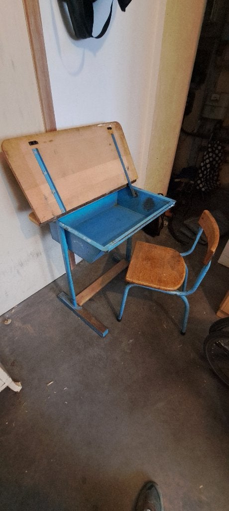 Bureau + chaise écolier, Bureau d'écolier, 40 cm, Vintage, Utilisé