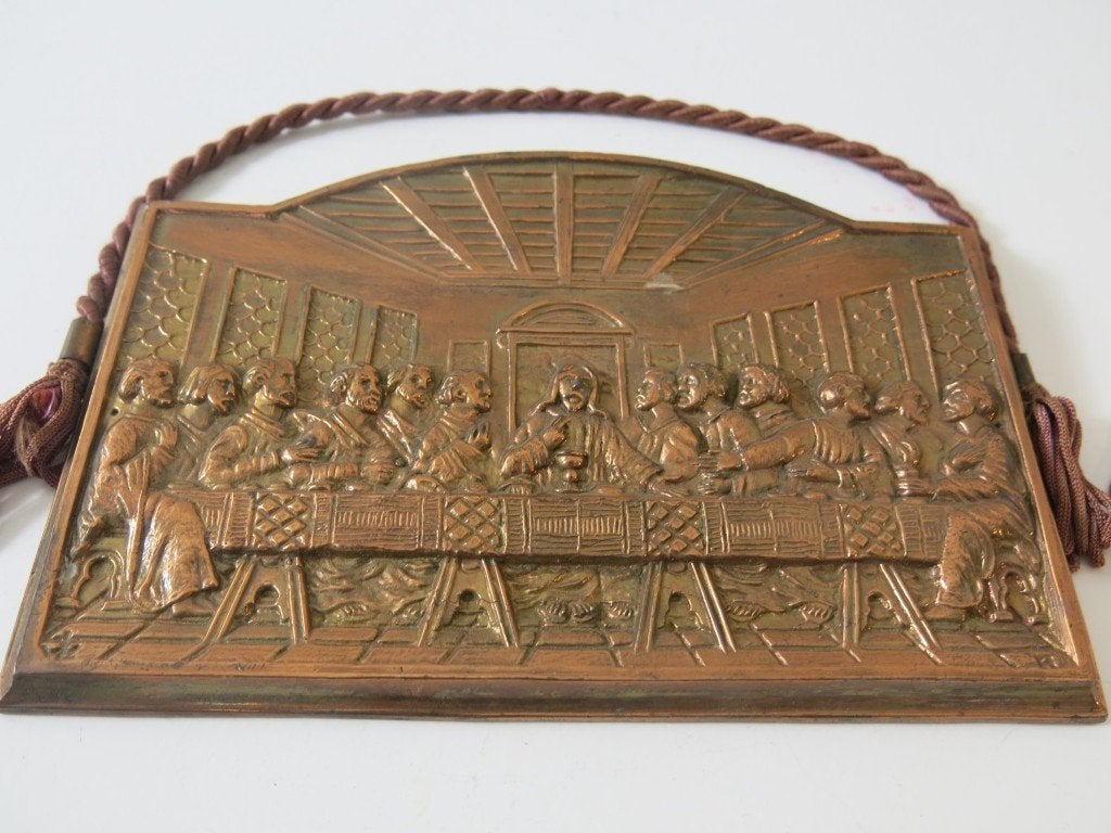 Plaque en bronze en relief cuivré pour la dernière Cène, Enlèvement ou Envoi, Utilisé