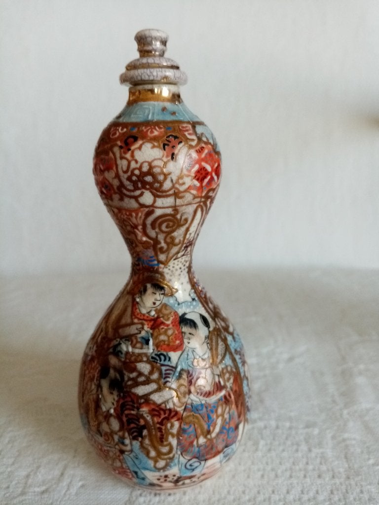 Vase double gourde  céramique Satsuma 1900s 14cm, Enlèvement ou Envoi