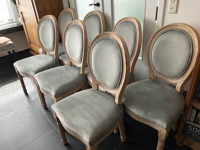 houten eettafel stoelen 7 paar, Maison & Meubles, Neuf, Gris, Enlèvement, Cinq, Six Chaises ou plus
