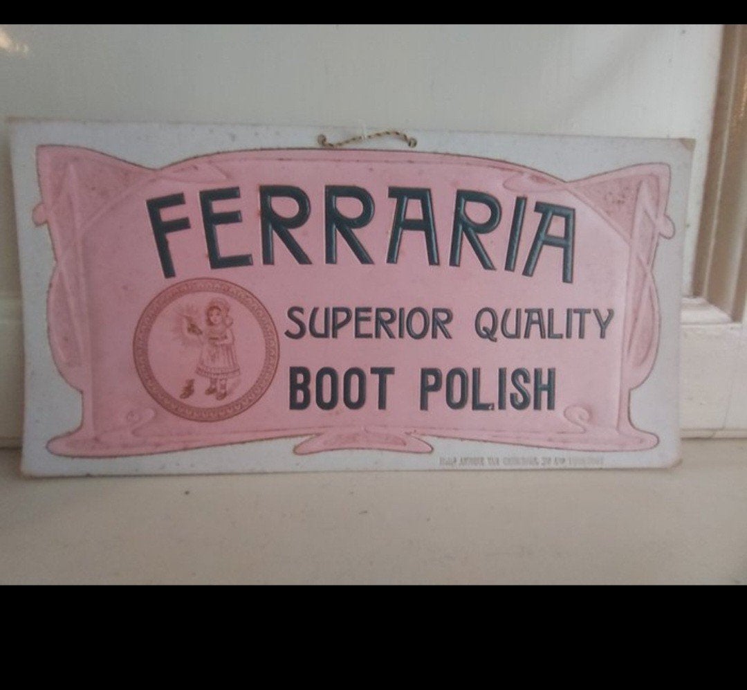 ZELDZAAM Origineel 1905-1920 Ferraria Boot Polish Reclamebor, Ophalen of Verzenden, Zo goed als nieuw, Reclamebord