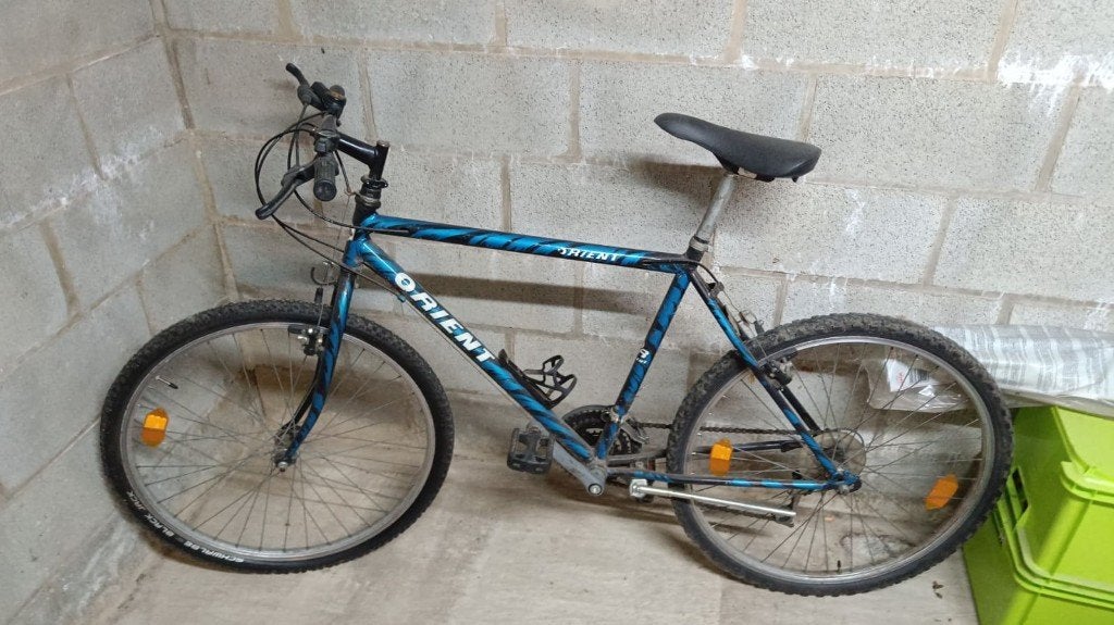 Herenfiets mountainbike blauw/zwart, Fietsen en Brommers, Gebruikt, Velgrem, Versnellingen, Ophalen