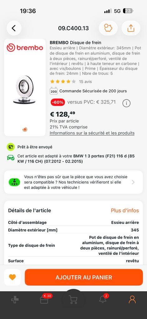DISQUE rainuré/perforé BREMBO NEUF!!, Autos : Pièces & Accessoires, Enlèvement ou Envoi, Neuf, BMW