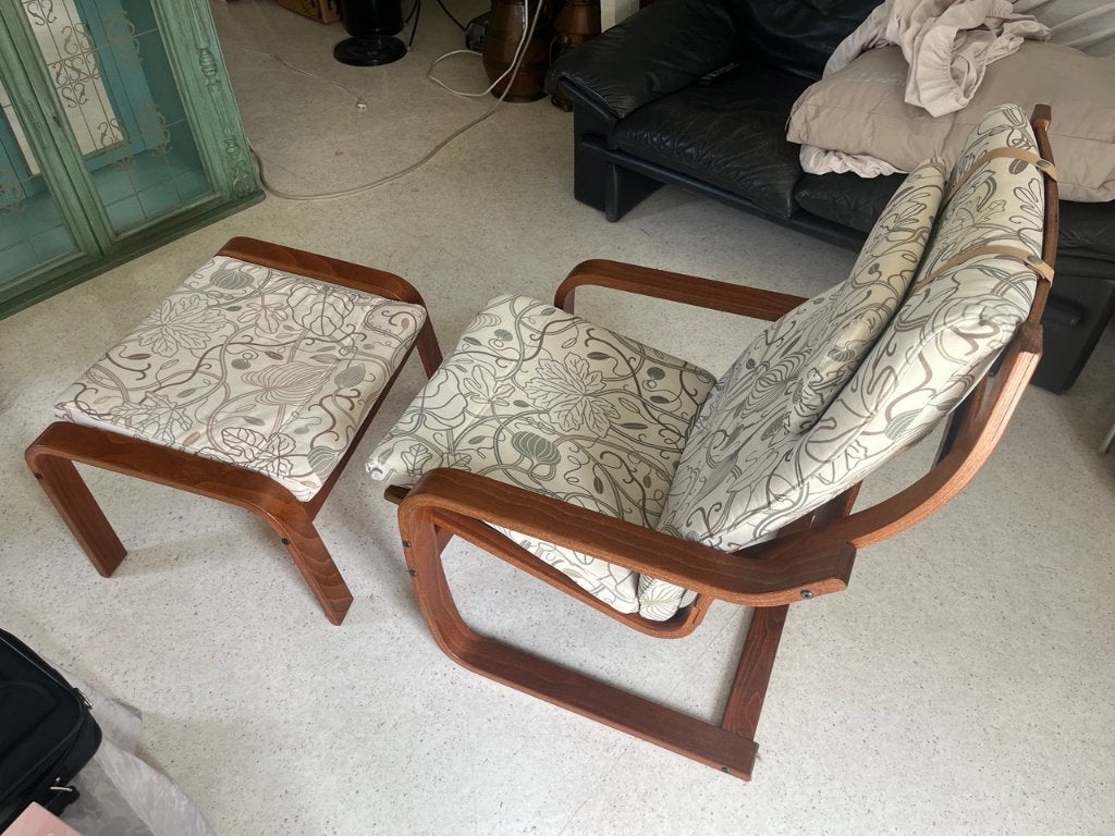 IKEA POÄNG Fauteuil en voetenbank, Ophalen, Gebruikt