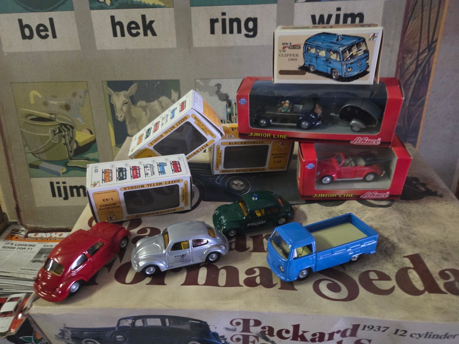 6 VINTAGE TINPLATE VOLKSWAGENS SAMEN 50 EURO ALLE MINT BOXED, Ophalen of Verzenden, Gebruikt