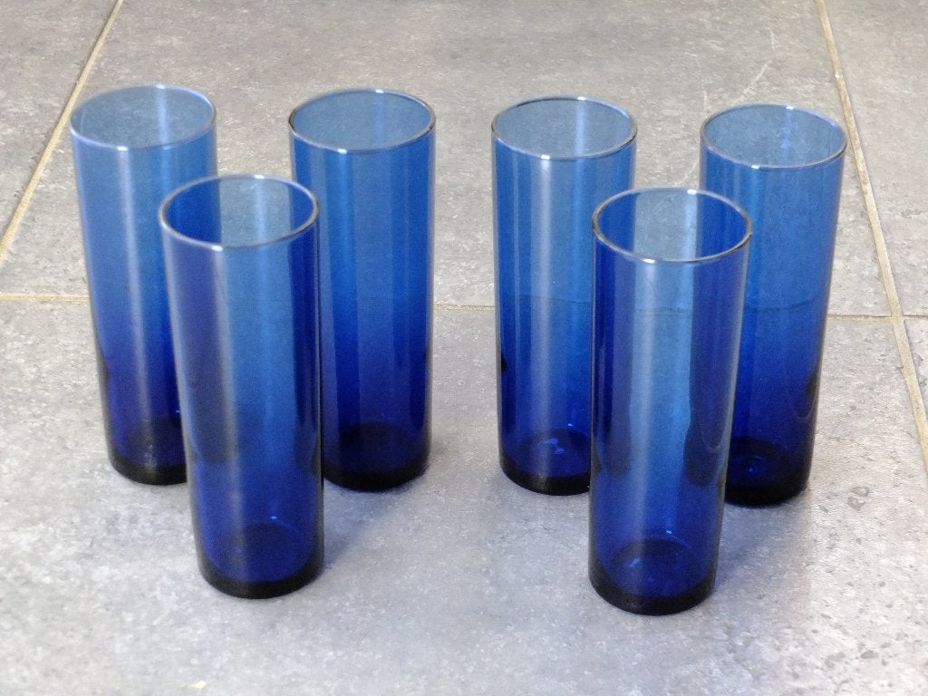 Lot de 6 verres à long drink bleu, 16,5 cm, Maison & Meubles, Enlèvement ou Envoi, Comme neuf, Verre, Verre ou Verres