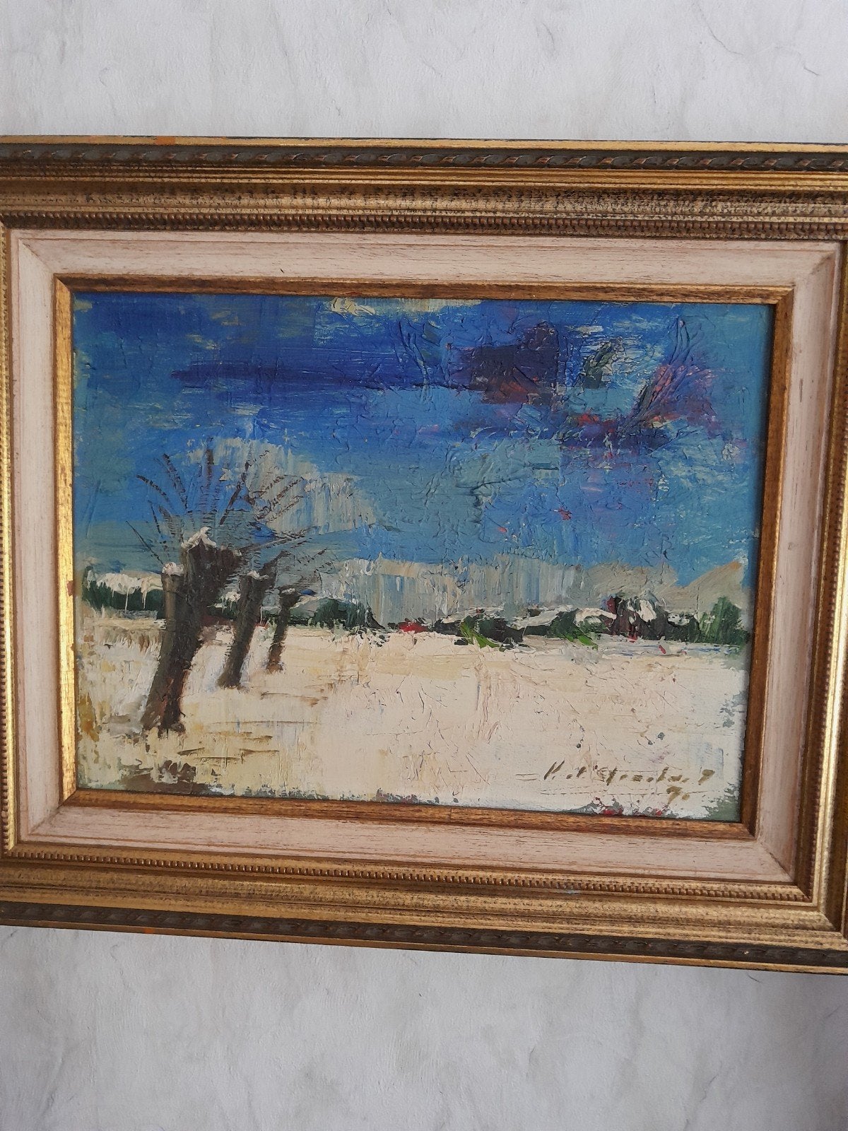 zonnig oliewerk op doek gesigneerd, Ophalen of Verzenden, Gesigneerd, Doek