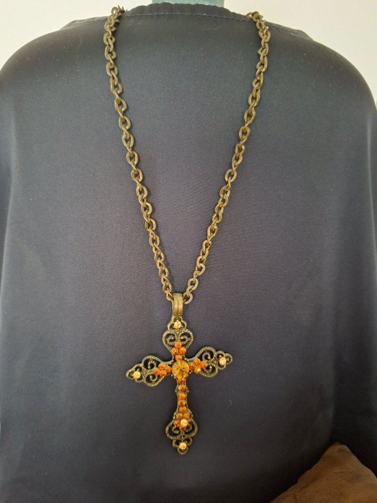 Stoere halsketting met kruis, Bijoux, Sacs & Beauté, Colliers, Enlèvement ou Envoi, Avec pendentif, Utilisé, Autres matériaux