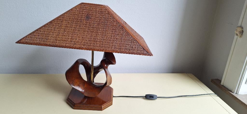 Lampe bois et rotin, Enlèvement, Comme neuf, Bois