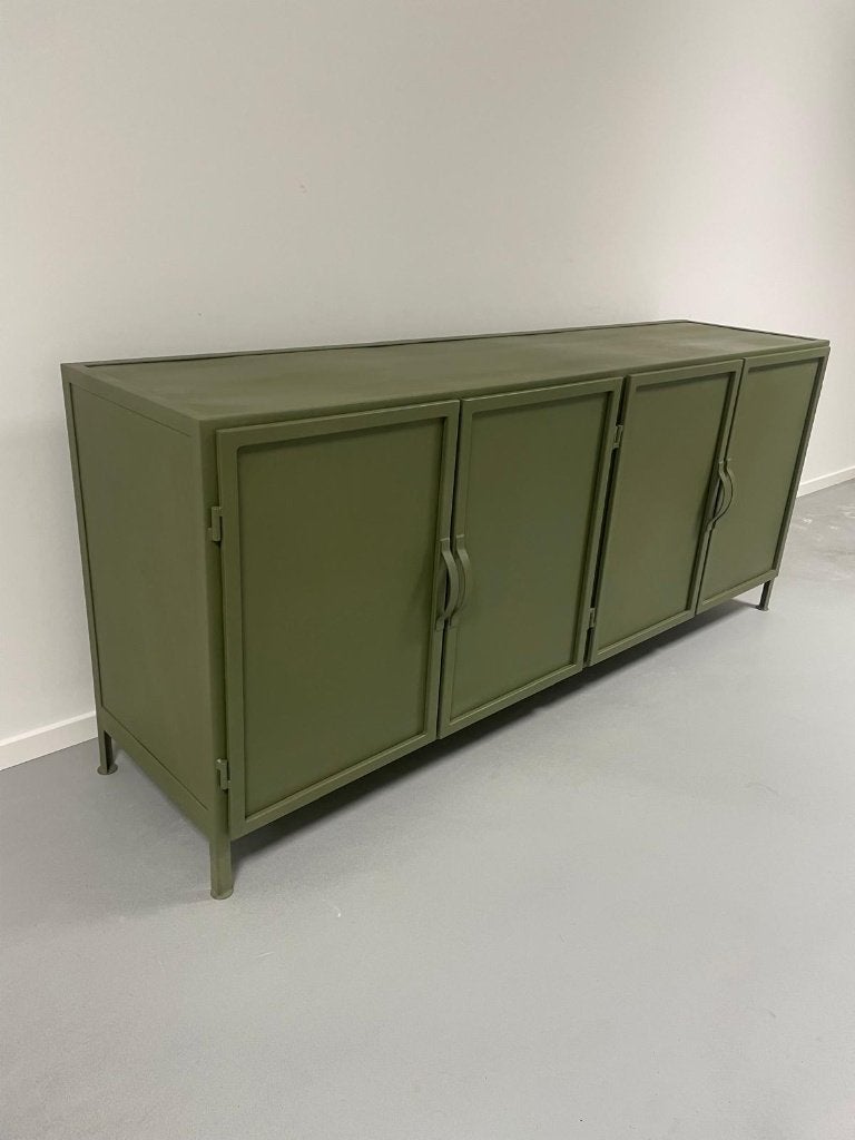 DRESSOIR Metaal 180 breed 4 deurs groen voorraad actie prijs, 150 tot 200 cm, Nieuw, Ophalen of Verzenden, Metaal
