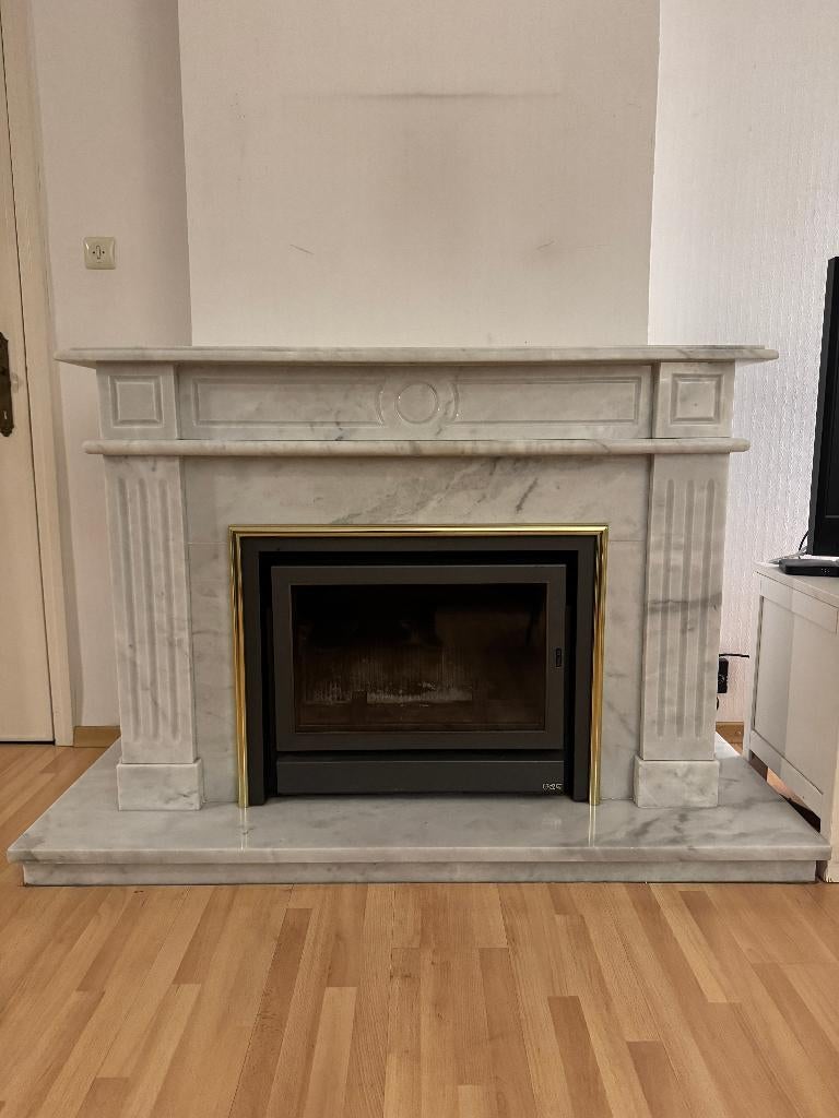 Bodart & Gonay inbouwhaard met marmer, Maison & Meubles, Cheminées, Utilisé, Cheminée au bois, Enlèvement