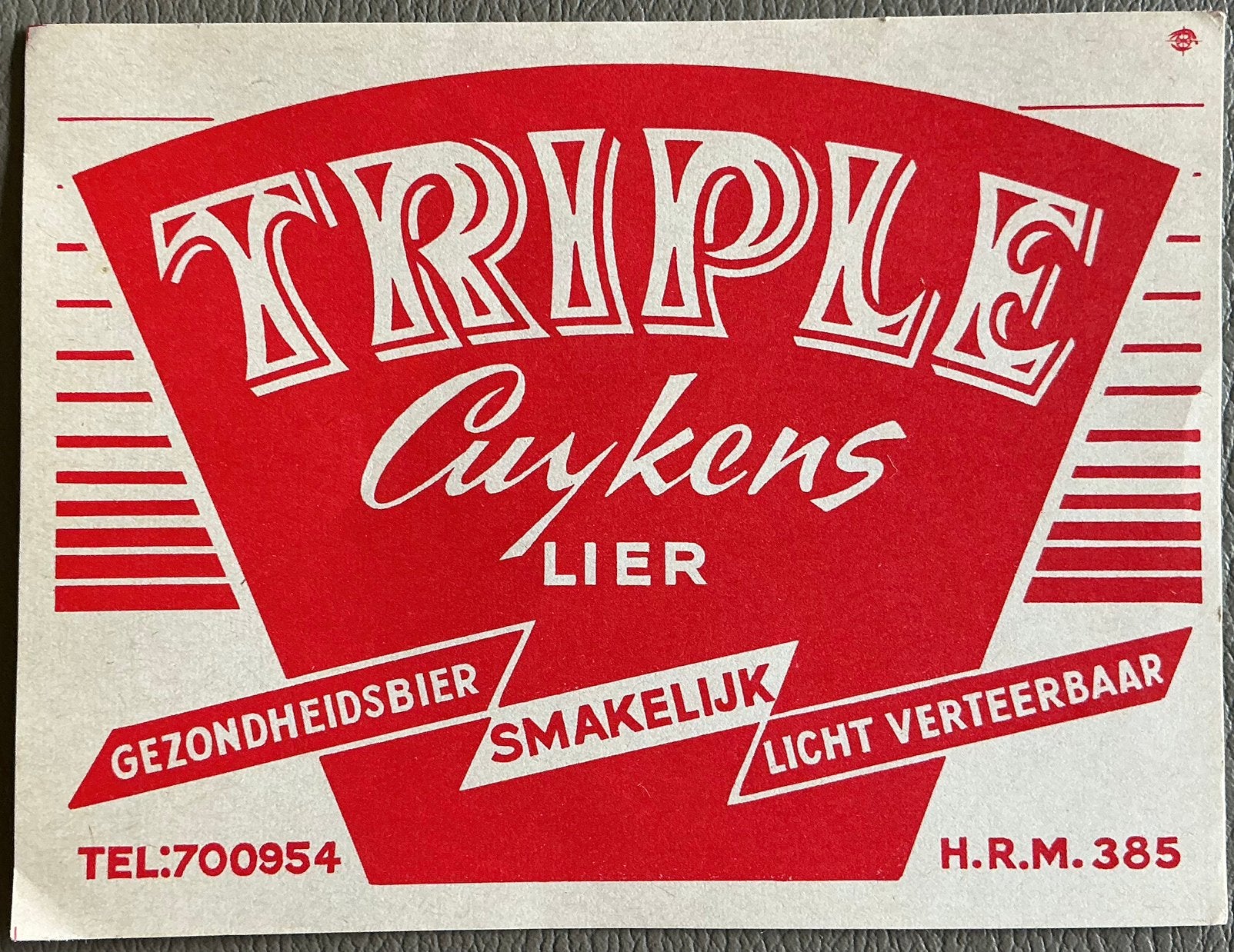 Oud TRIPLE/CUYKENS/LIER/bieretiket, Ophalen of Verzenden, Zo goed als nieuw, Overige typen