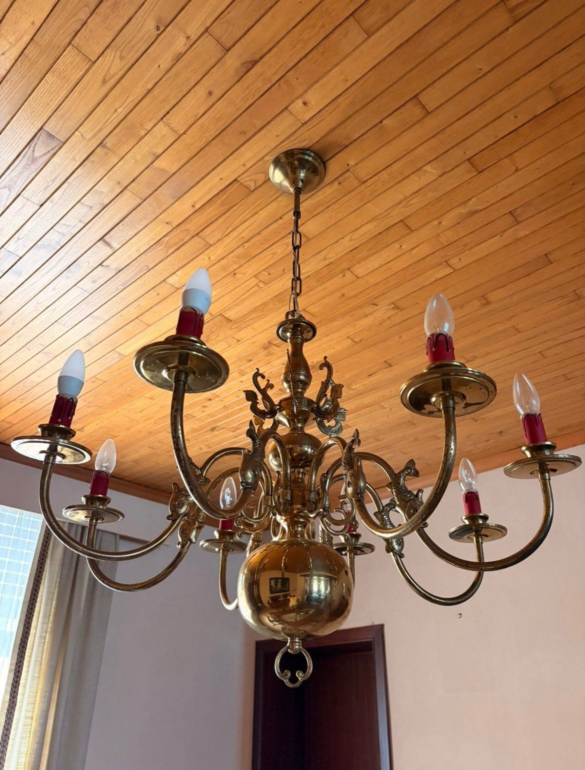 Grote klassieke messing kroonluchter – 8 lichtpunten, Enlèvement, Utilisé