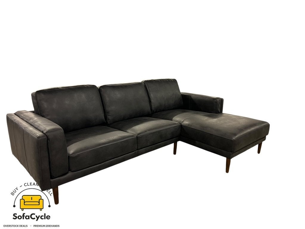 Siège d'angle en cuir noir, coin R, Neuf, Enlèvement ou Envoi, SofaCycle VOF, Zonnestraat 223-229, 9600 Ronse, België