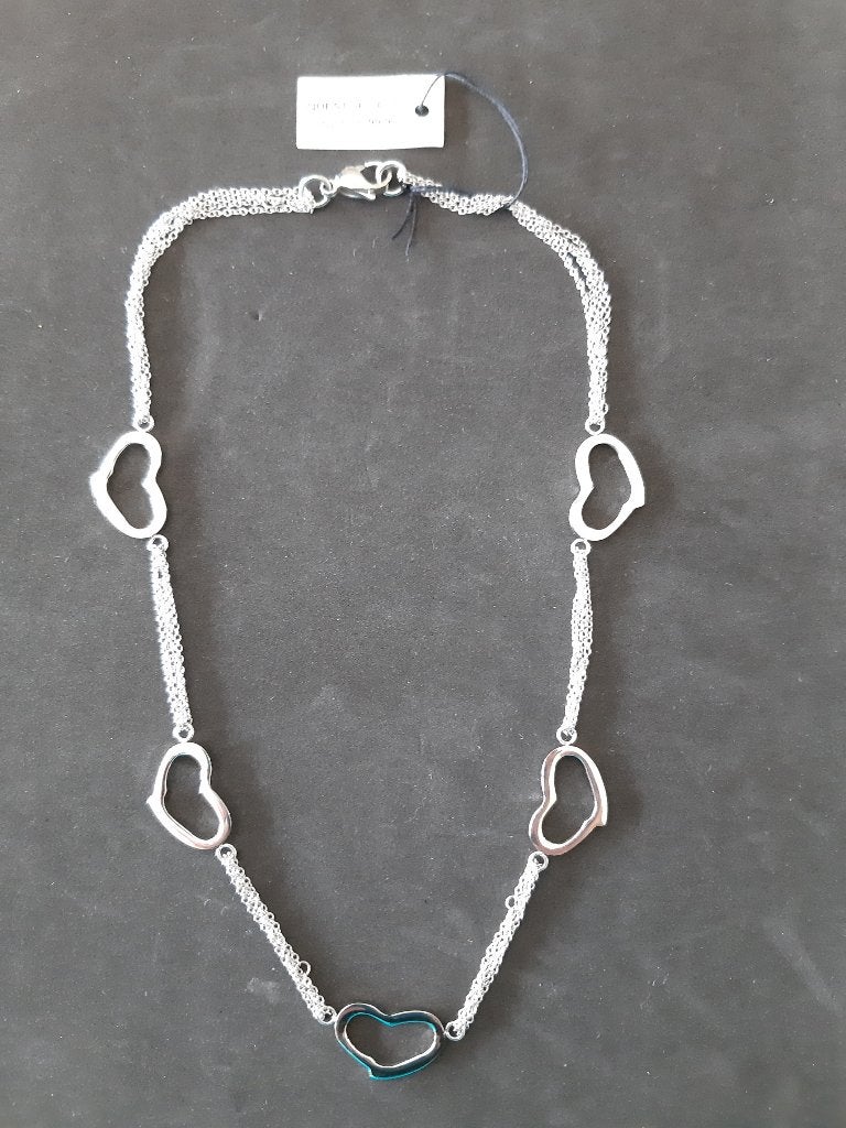 'Quest' stalen ketting met hartjes - nieuw!, Handtassen en Accessoires, Kettingen, Ophalen of Verzenden, Nieuw, Zilver, Overige materialen