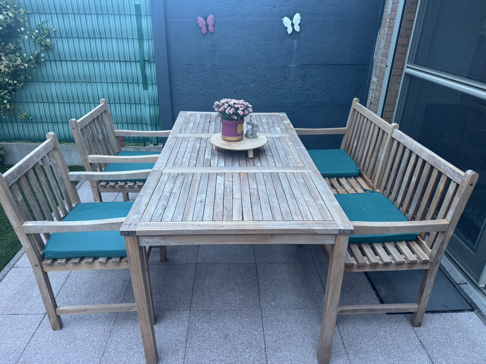 Houten tuin set met kussens, Ophalen, 5 zitplaatsen, Gebruikt, Teakhout