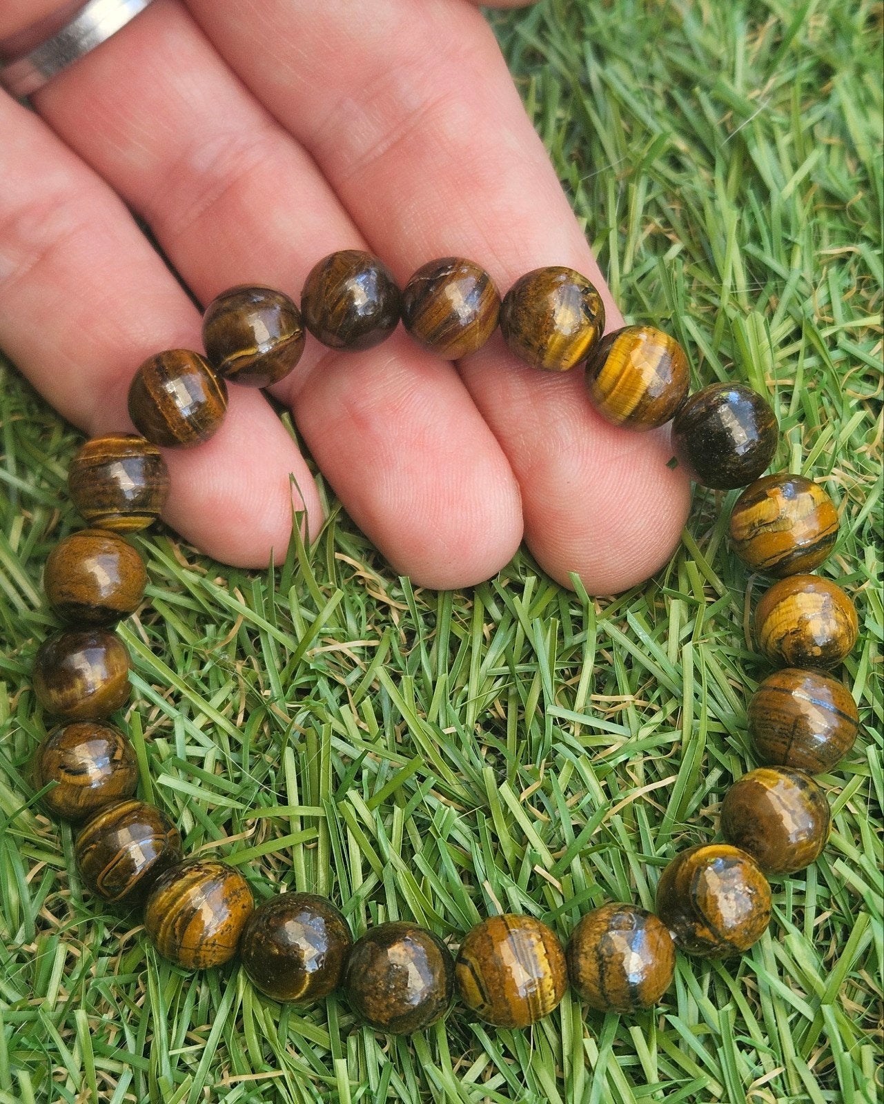 superbe bracelet en œil de tigre véritable., Bijoux, Sacs & Beauté, Bijoux anciens, Bracelet, Enlèvement ou Envoi