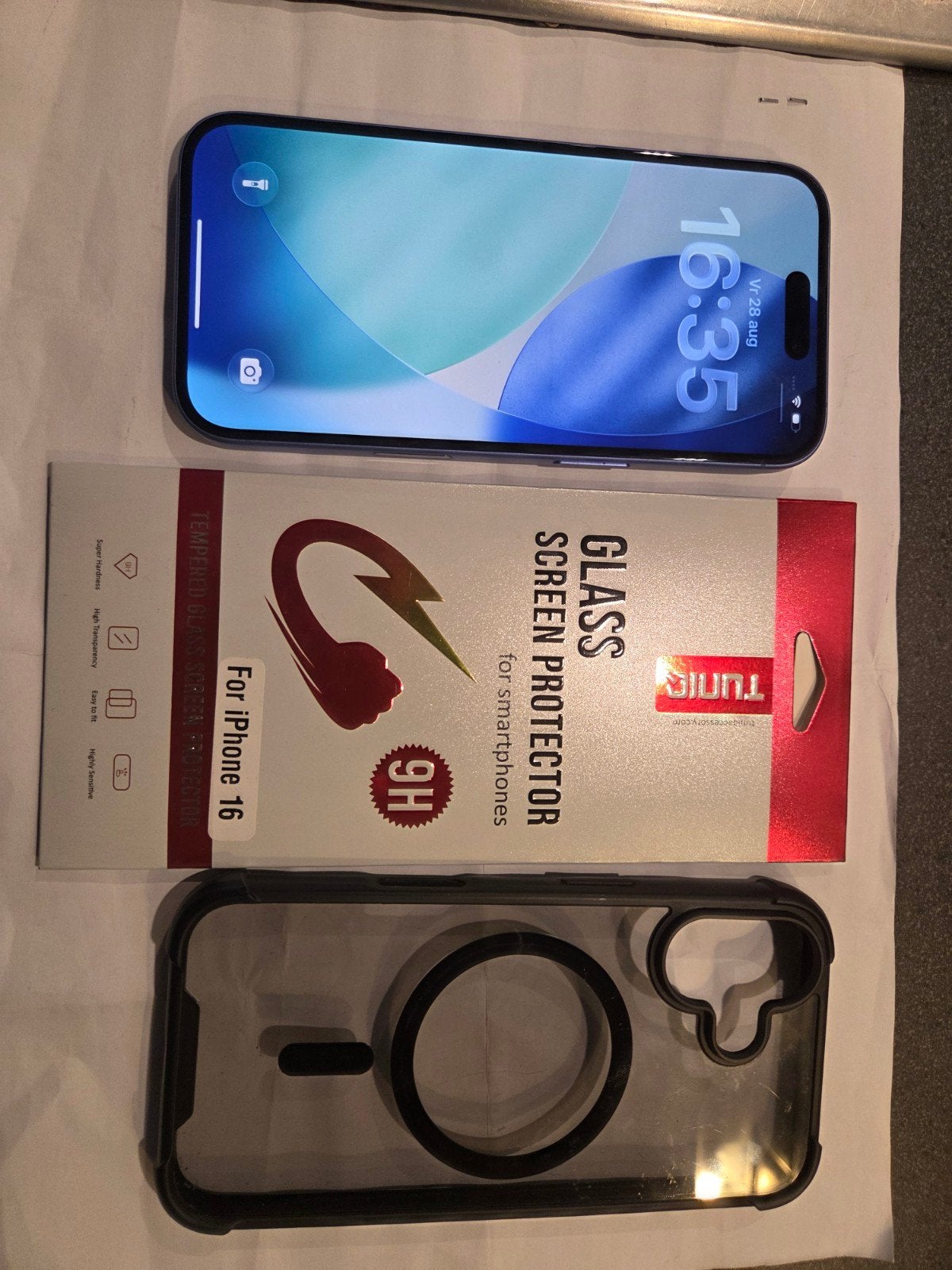 iphone 16-128gb blauw met bon17-08-2026, Ophalen, IPhone 16, Blauw, Glas