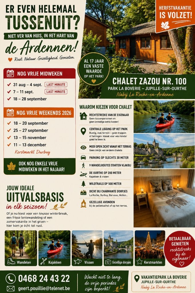 Knus chalet hartje Ardennen op park la Boverie., Jupille sur ourthe, En direct du propriétaire, 2 pièces, Maison individuelle