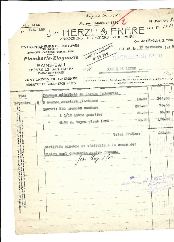 Ancienne facture 1944, Enlèvement ou Envoi