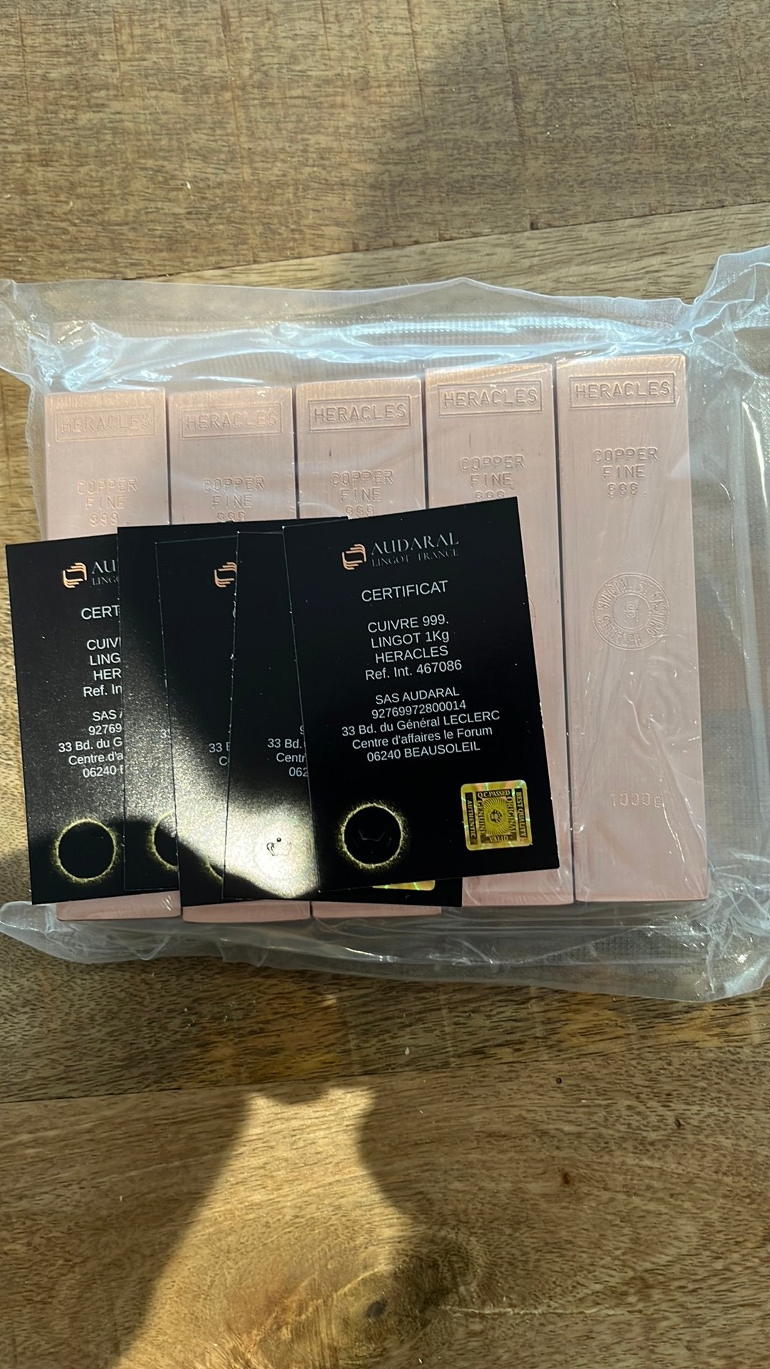5x1 kg barre de cuivre thermofilme, Enlèvement ou Envoi, Cuivre