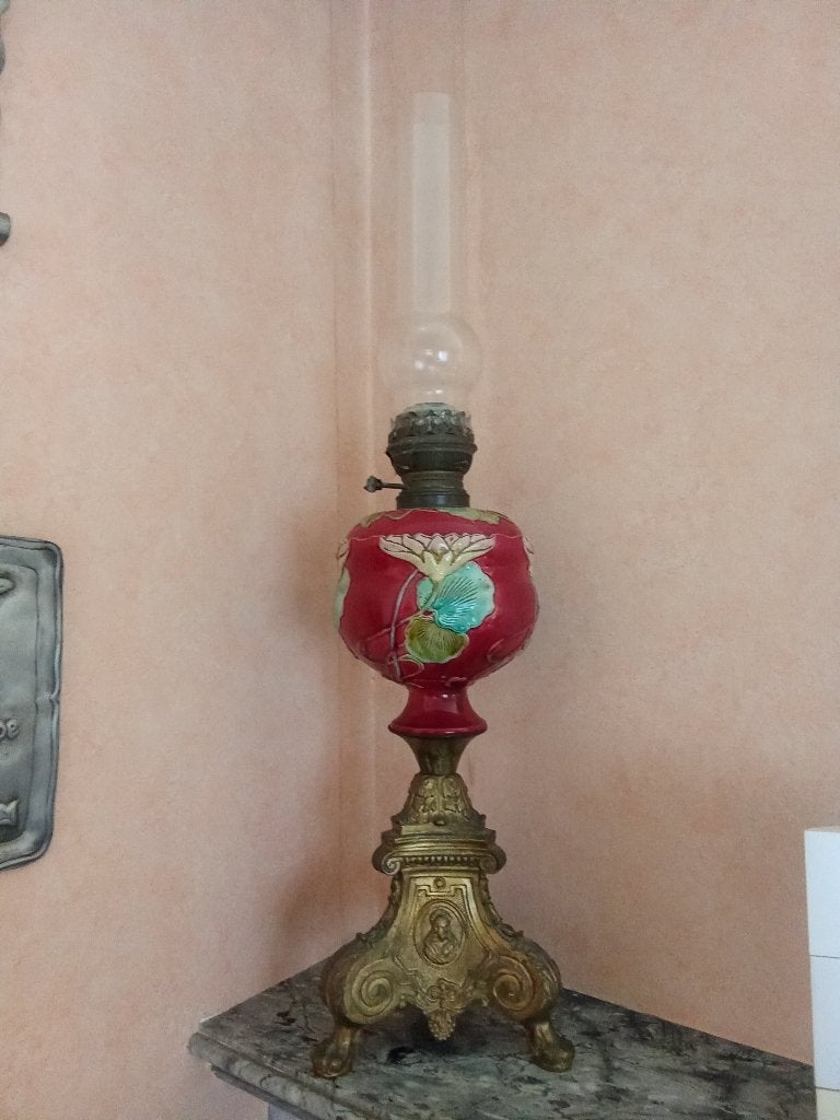 Koper/porselein olielamp, Enlèvement, Utilisé