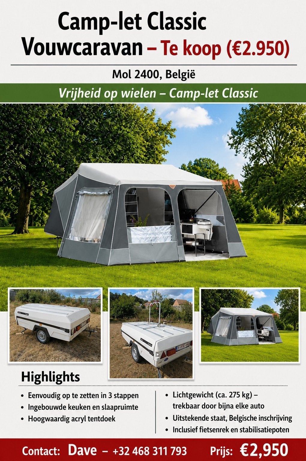 Tente roulotte Camp‑let Classic, Enlèvement