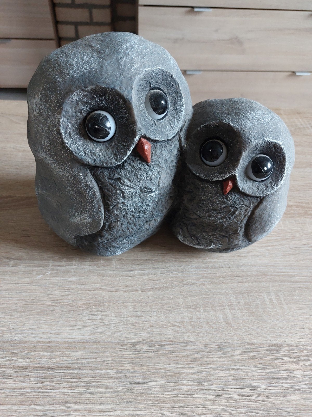 Standbeeld van een duo van uilen in imitatiesteenhars, Ophalen of Verzenden