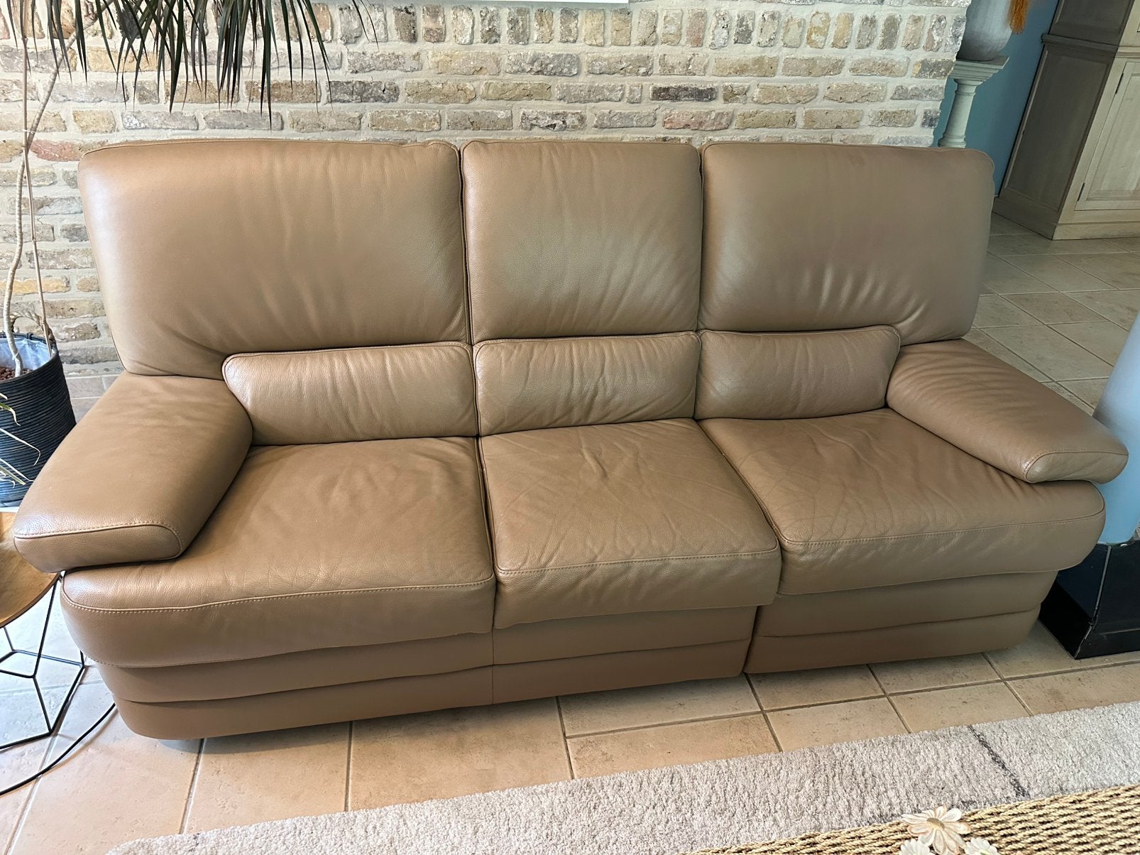 Vollederen salon 3 +2 met 2 elektrische relaxen, Ophalen, Gebruikt, Leer