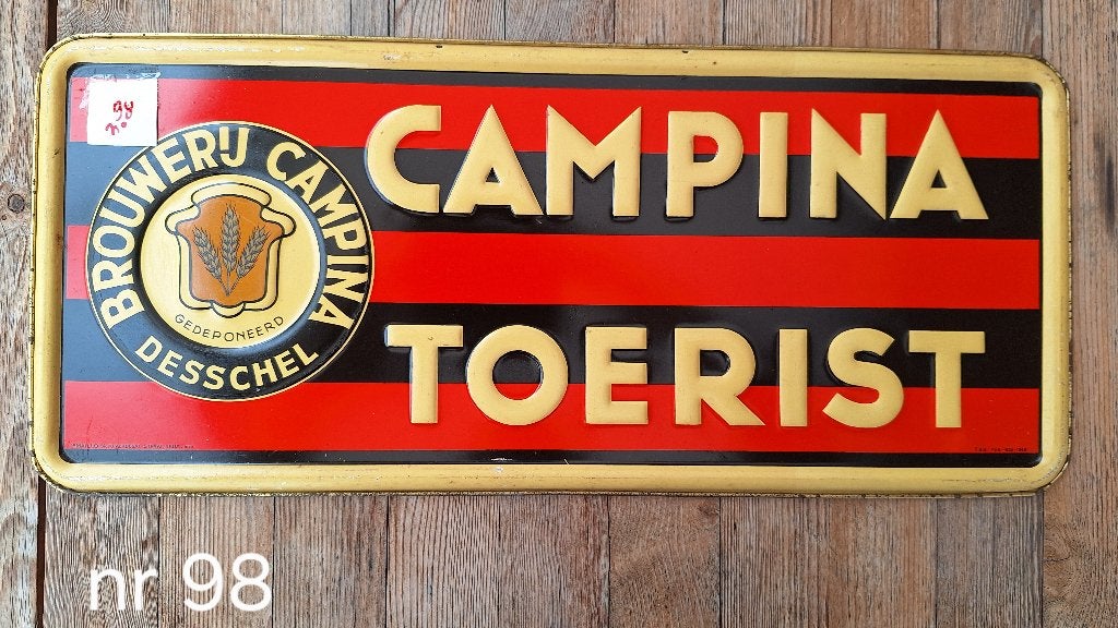 reclame bord Campina Toerist metaal (nr98), Ophalen, Gebruikt, Reclamebord, Plaat of Schild, Overige merken