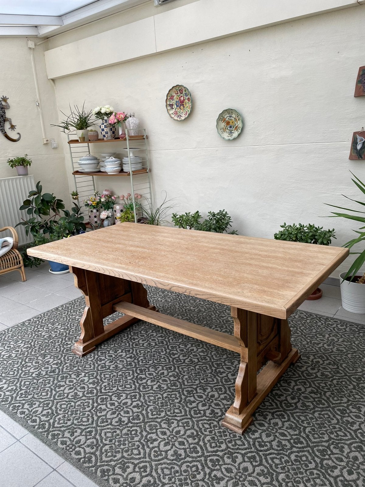 Massief eiken tafel. 180x90x75Hcm, Ophalen, Gebruikt, 50 tot 100 cm, Vijf personen of meer