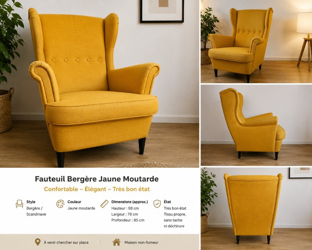 Mosterdgele herderin fauteuil - Scandinavisch, Antiek en Kunst, Antiek | Meubels | Stoelen en Sofa's, Ophalen