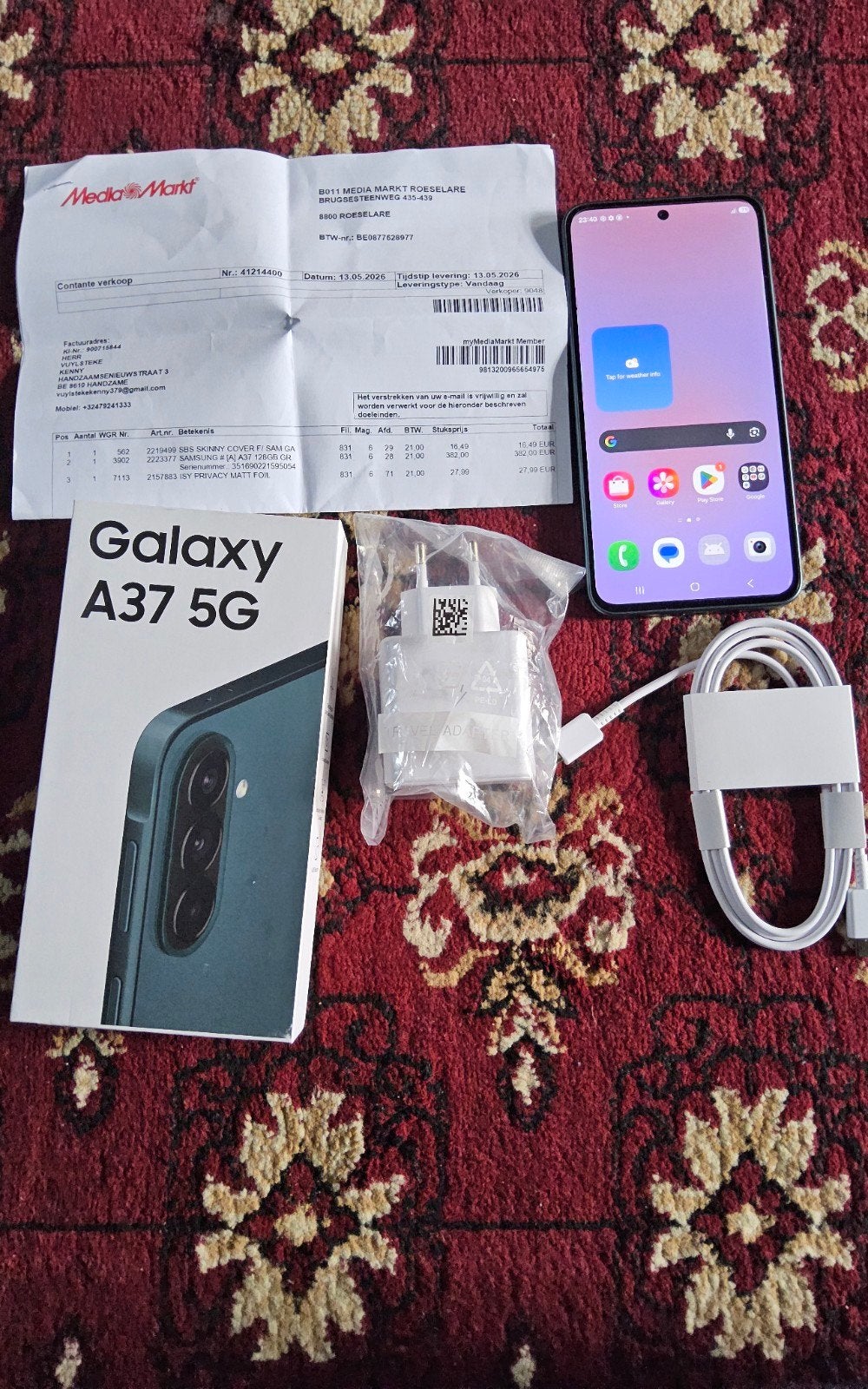 Samsung Galaxy A37 presque neuf, accessoires, certificat de, Enlèvement ou Envoi