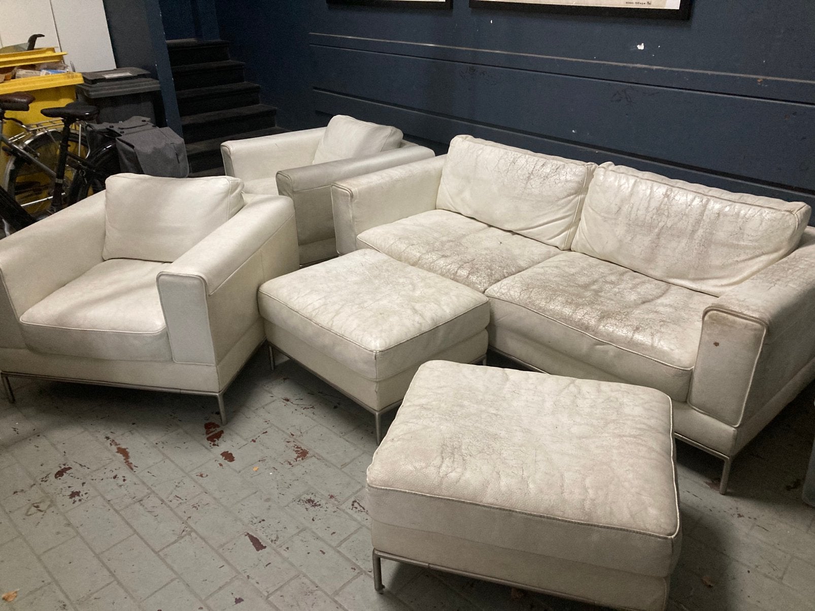 Complete IKEA Arild design salon – Wit leder, 100 à 125 cm, Enlèvement, Utilisé, Quatre personnes ou plus