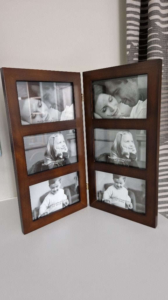 Mooie walnoten plooibare fotokader voor 6 foto's, Audio, Tv en Foto, Fotografie | Fotolijsten, Ophalen, Hout, Collagefotolijst