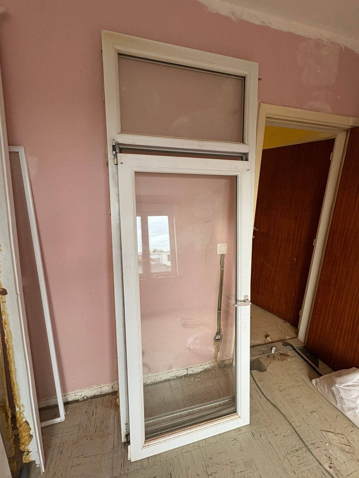 PVC raam/deur 88cm x 232cm, dubbel glas, 60mm profiel, Doe-het-zelf en Bouw, Kunststof, Gebruikt, Overige typen, Inclusief glas
