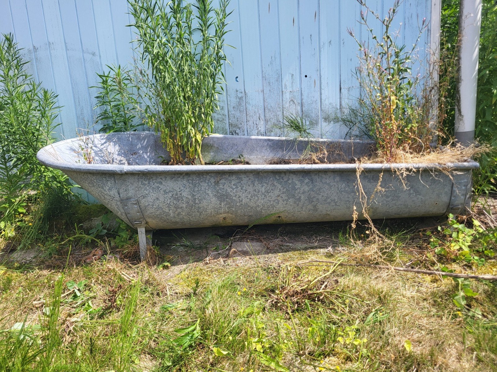 Oud gegalvaniseerd zinken bad – 180 cm, Tuin en Terras, Bloembakken en Plantenbakken, Ophalen, Tuin