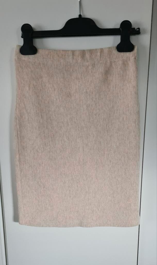Beige chiné rokje, stretch, met ribbels, Ophalen of Verzenden, Zo goed als nieuw, Beige, Boven de knie