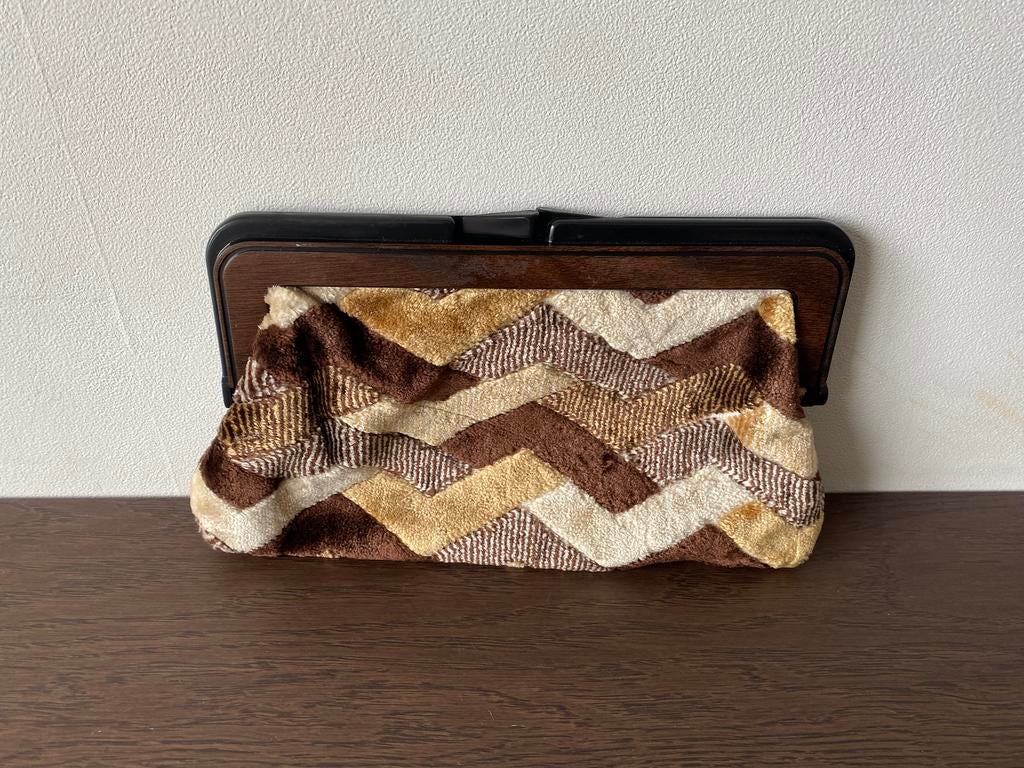 Vintage stoffen clutch met gek patroon jaren 70, Ophalen, Zo goed als nieuw
