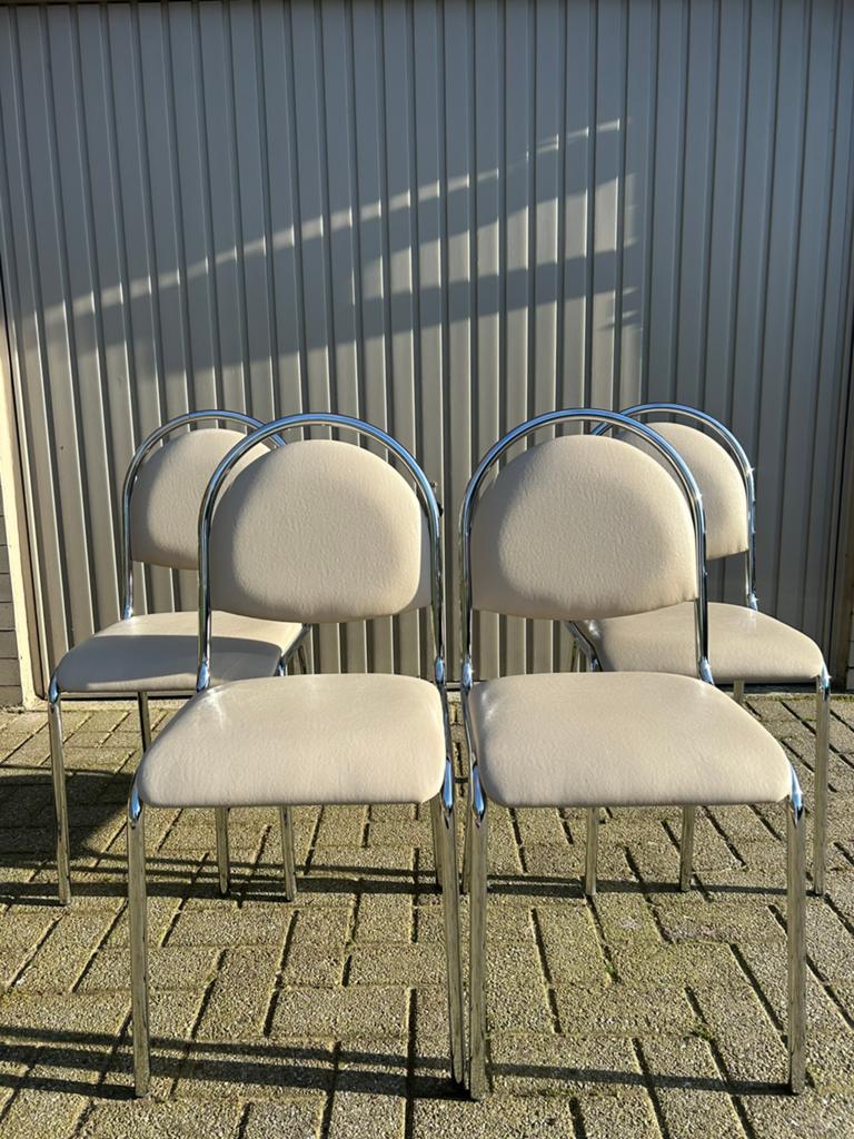 Ensemble de 4 chaises chromées vintage, Enlèvement, Comme neuf, Blanc