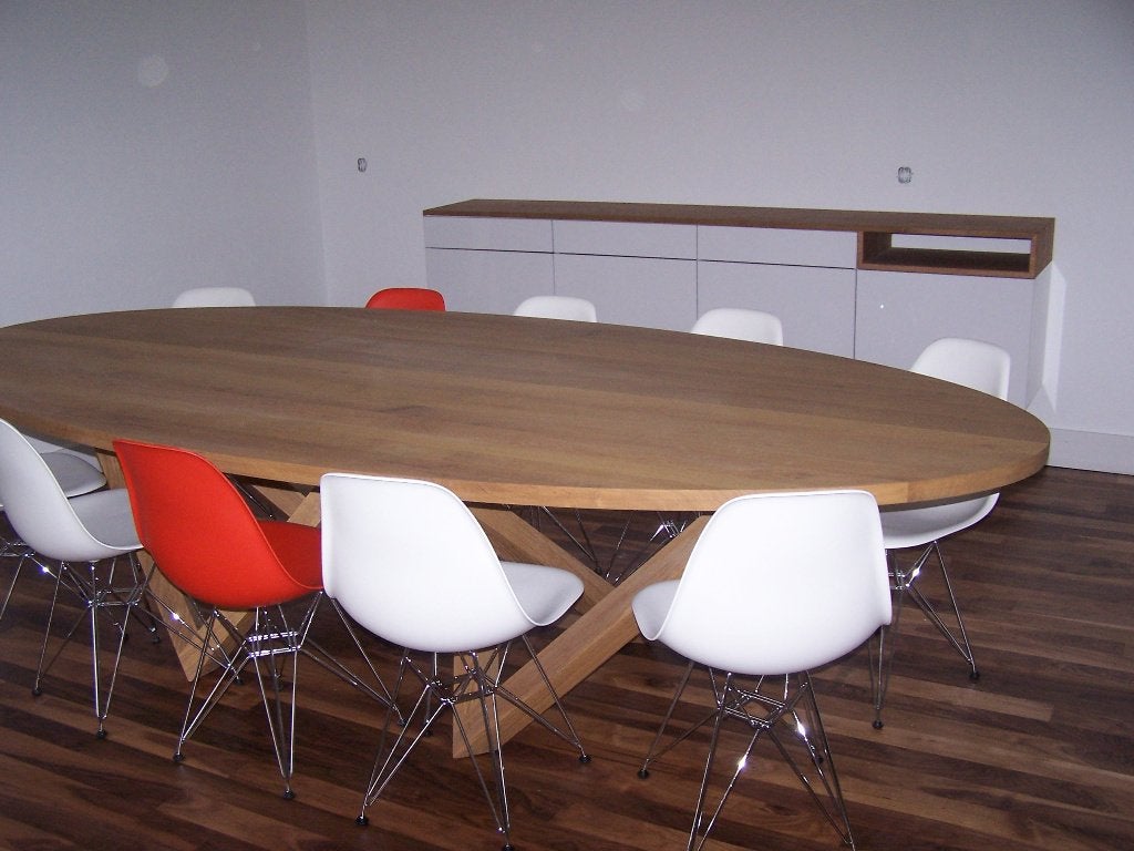 Ovale tafel  horecatafel notenhout eikenhout op maat., Enlèvement, Neuf, Ovale, Chêne
