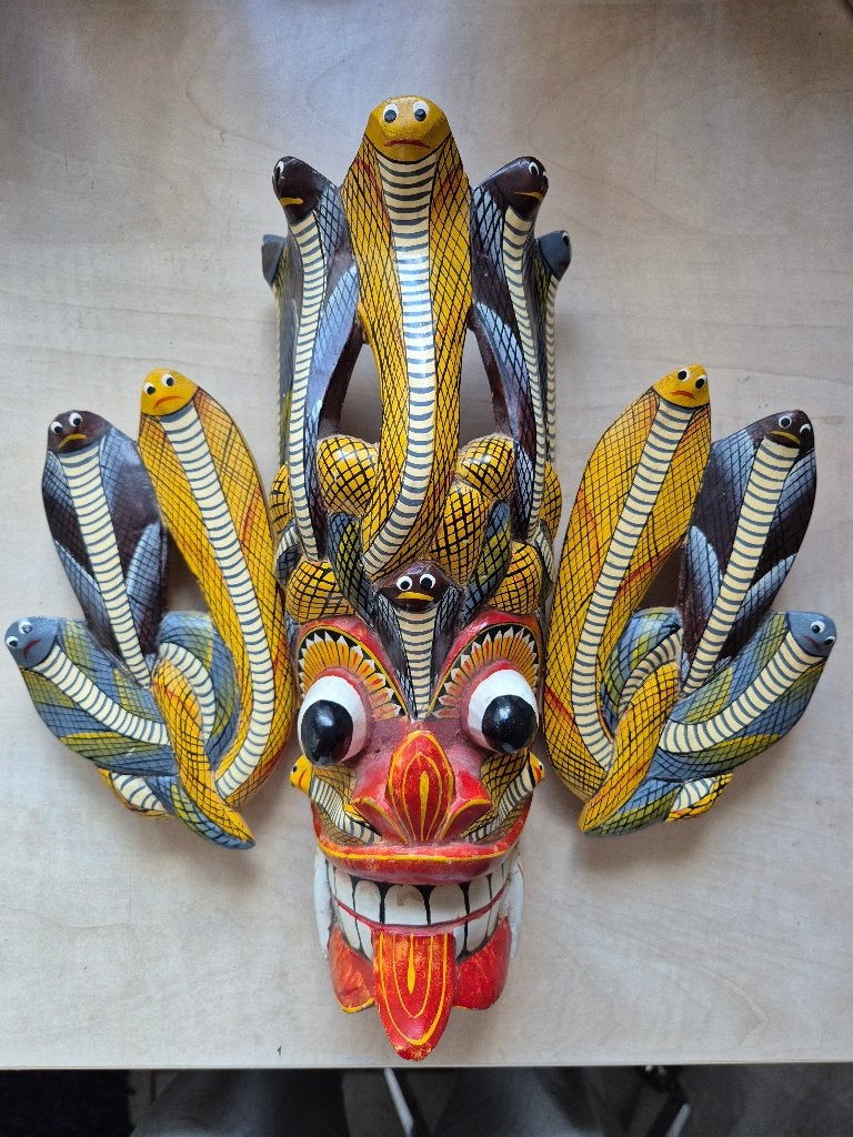Vintage traditioneel Naga Raksha masker Sri Lanka, Antiek en Kunst, Kunst | Beelden en Houtsnijwerken, Overige onderwerpen, Ophalen of Verzenden