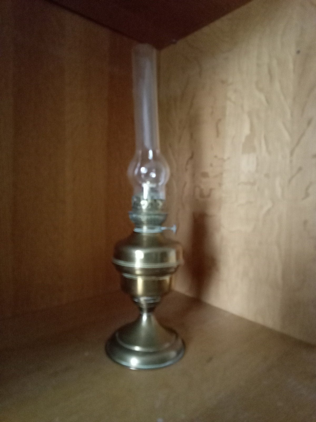koperen olielamp met glas, Enlèvement, Verre