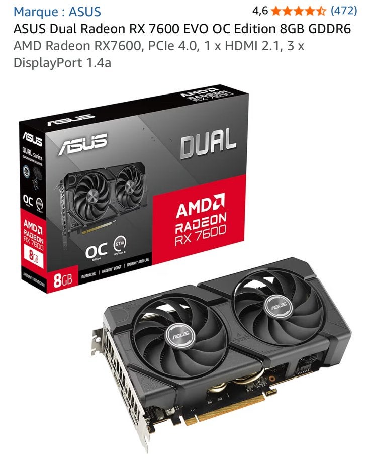 ASUS Dual Radeon RX 7600 EVO OC Edition – 8GB GDDR6, Enlèvement ou Envoi, Comme neuf, GDDR6