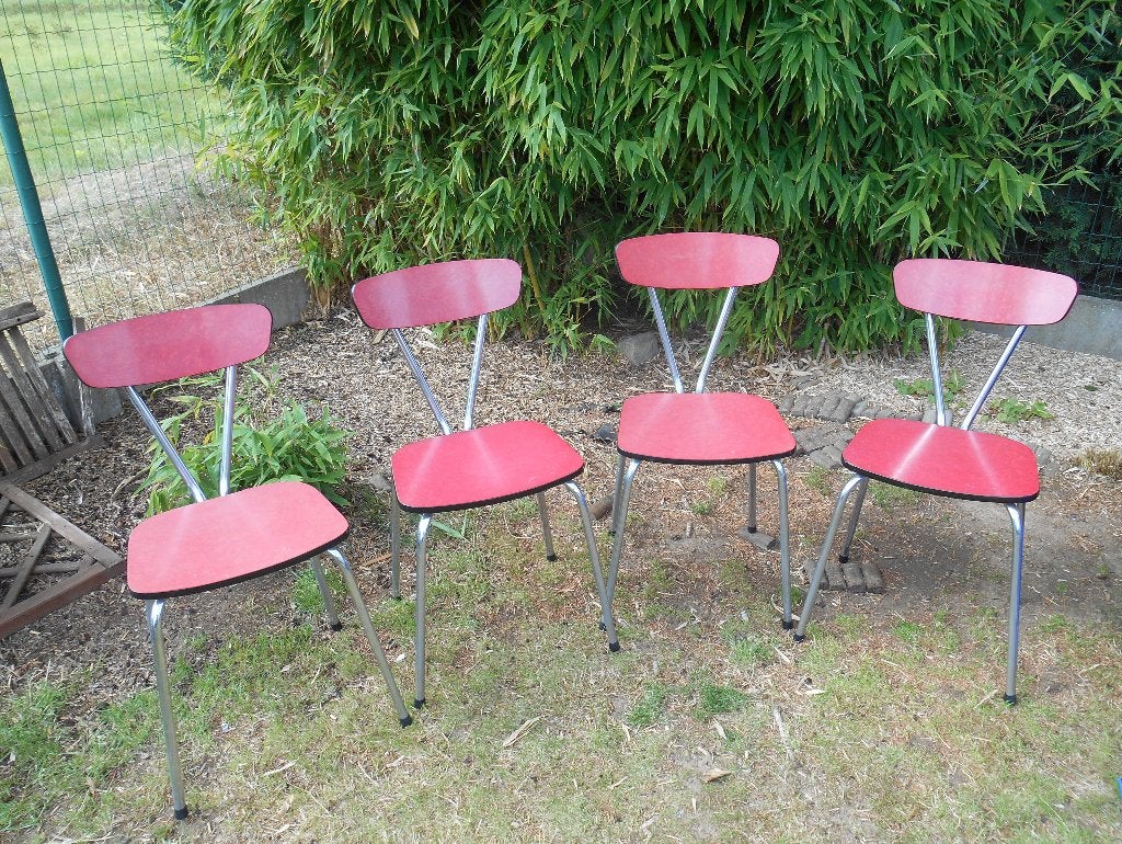 4 Vintage keukenstoelen in rode formica, Ophalen, Huis en Inrichting