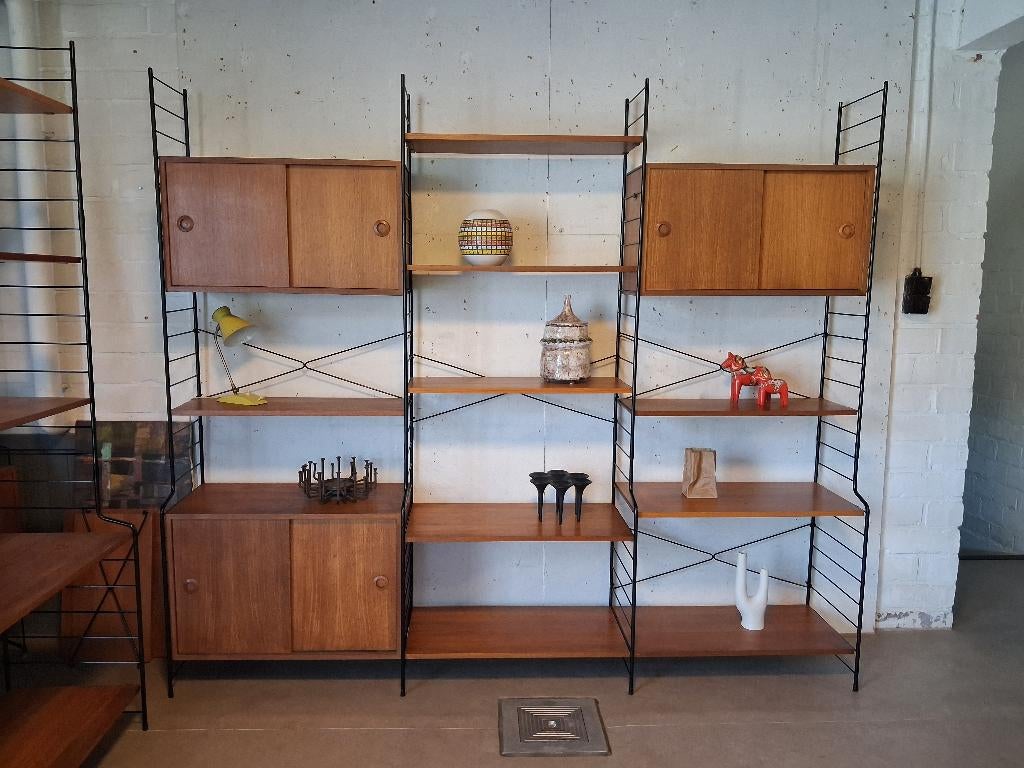 WHB vrijstaand jaren 60 retro wandmeubel, kast, 25 à 50 cm, 200 à 250 cm, Utilisé, Avec tablette(s)