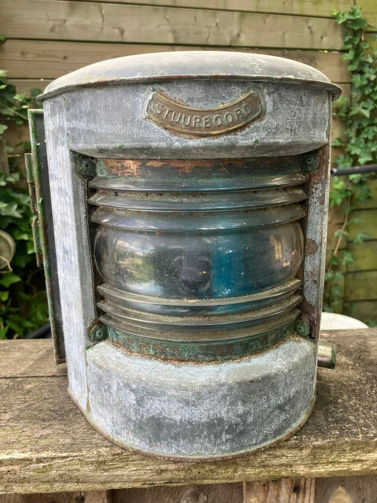 Antieke scheepslamp stuurboord, Verzamelen, Scheepvaart, Ophalen, Gebruikt