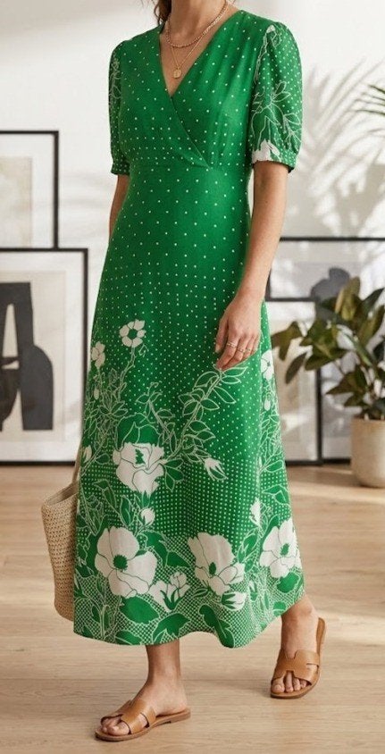 vintage groene lange jurk, Verzenden, Maat 38/40 (M)