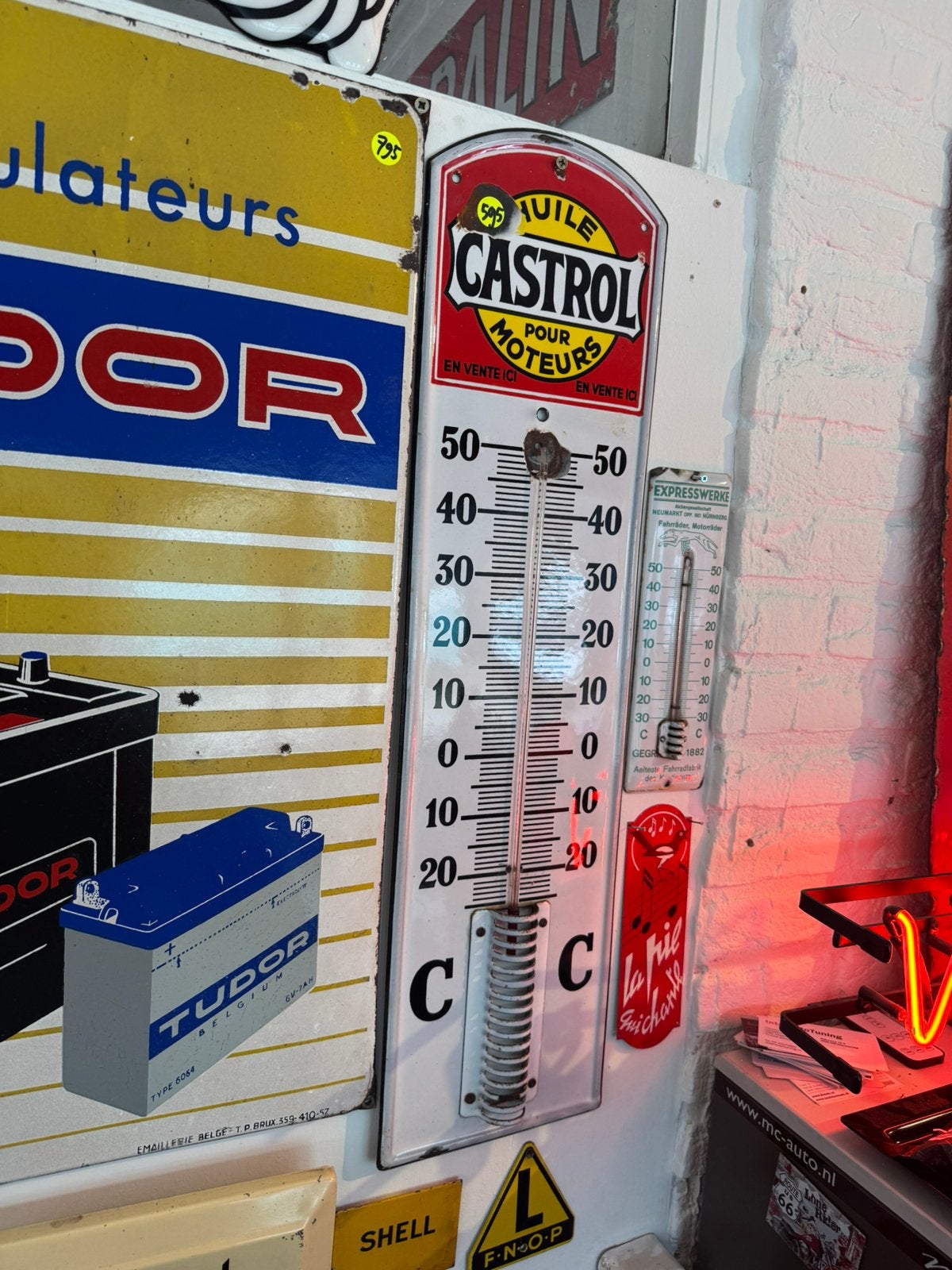 CASTROL oude emaille reclame thermometer, Antiek en Kunst, Ophalen of Verzenden